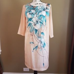 Light Beige Floral Patterned Lined Dress Size S